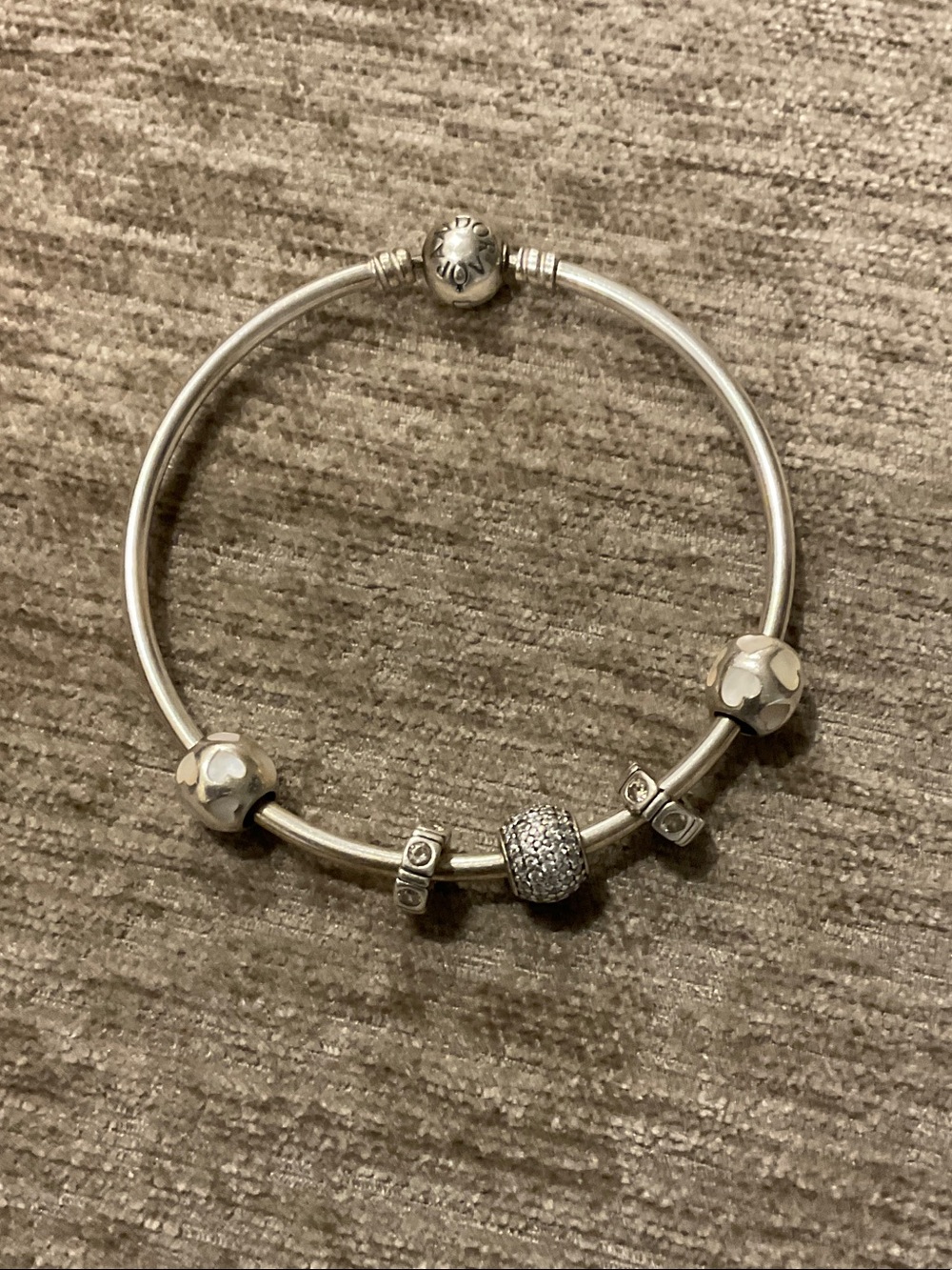 Pandora Silver Pavé and Floral Charm Bangle